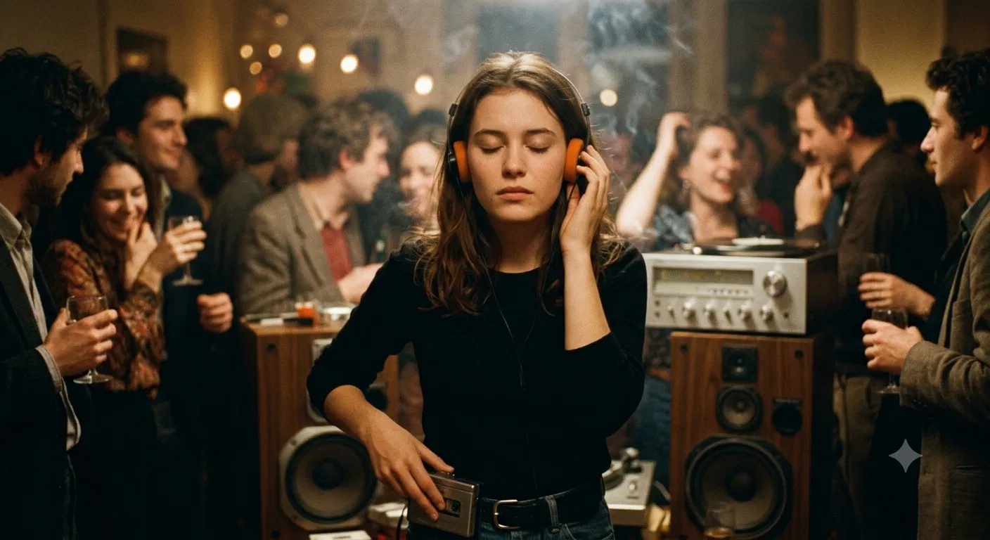 Una festa, le cuffie, un Walkman